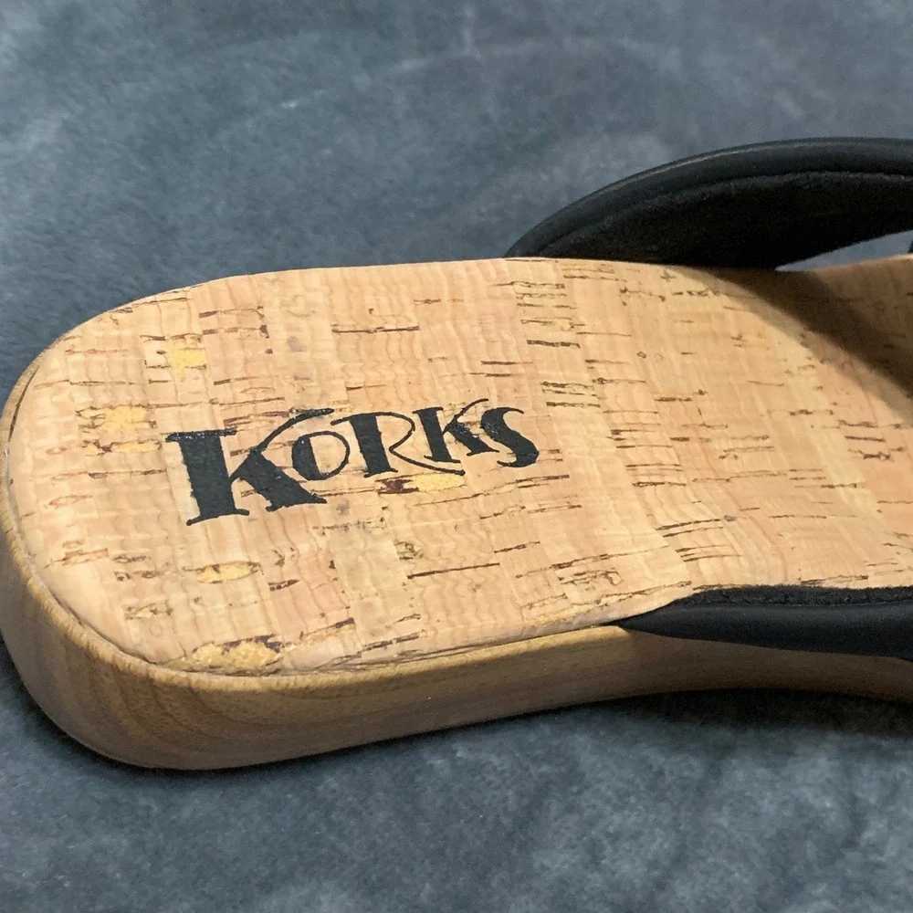 Korks Sandals Women 8 Black Padded Crisscross Platform Wedge KR0011099 Boho Cork